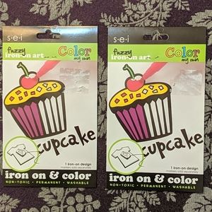 2 SEI Fuzzy Iron-on and Color Cupcakes about 4"h